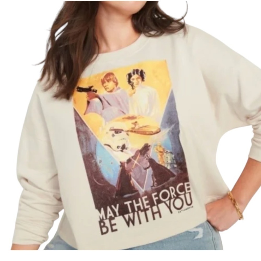 NWT OLD NAVY SWEATSHIRT Star Wars Force Be With You CROPPED CREAM Soft Slouch 2X